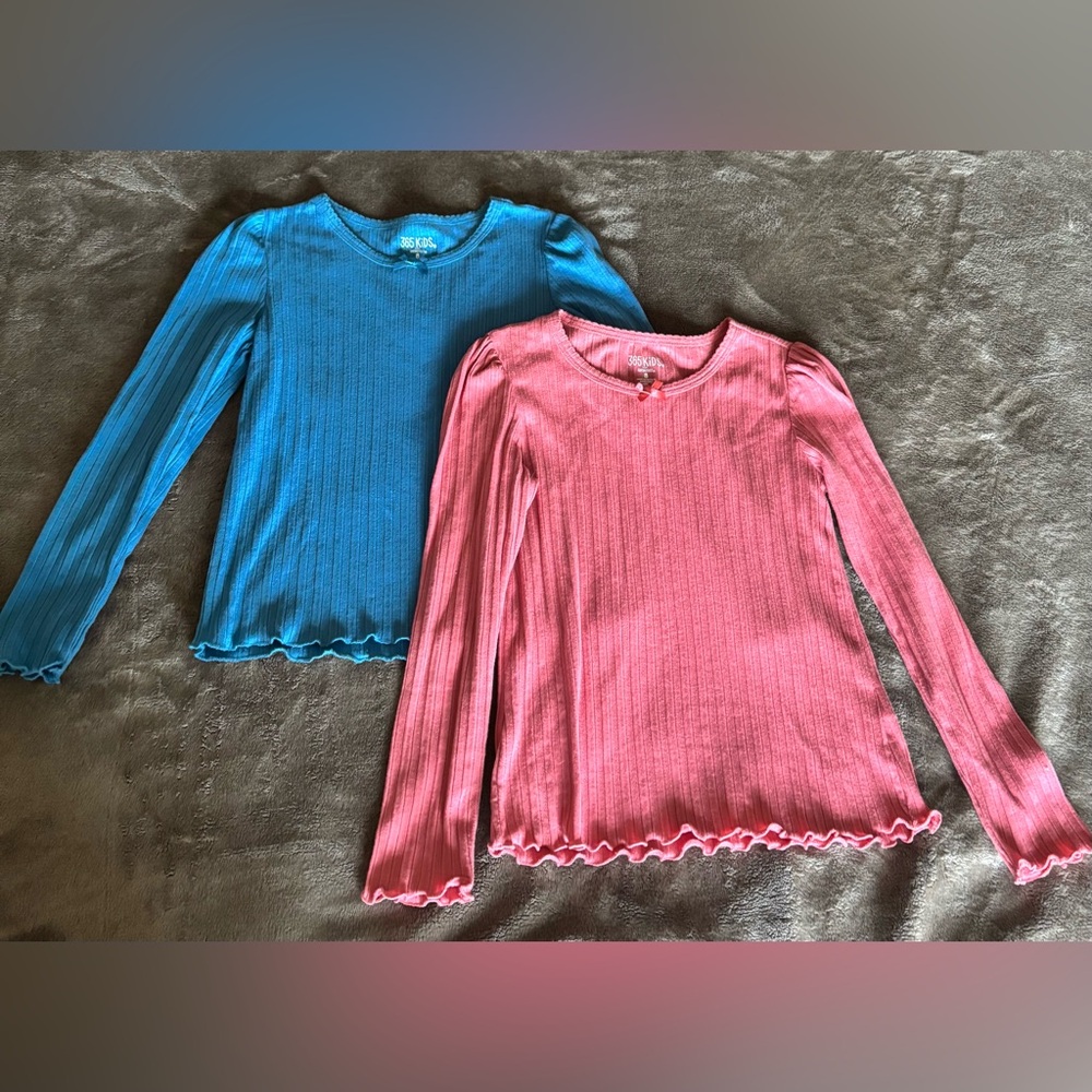Kids Ribbed Long Sleeve Tops - Pink and Blue
